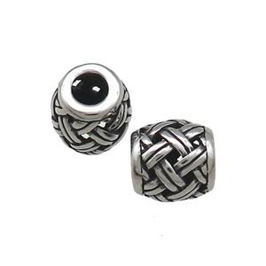 Titanium Steel Barrel Beads Large Hole Hollow Antique Silver, approx 9mm, 4mm hole