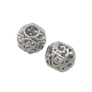 Raw Titanium Steel Round Beads Large Hole Hollow, approx 9-10mm, 4mm hole