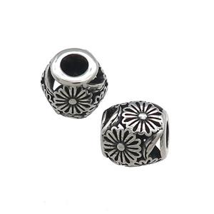 Titanium Steel Barrel Beads Large Hole Hollow Antique Silver, approx 10mm, 4mm hole