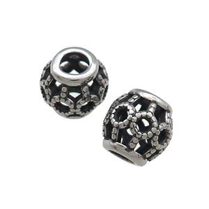 Titanium Steel Round Beads Large Hole Hollow Antique Silver, approx 10mm, 4mm hole