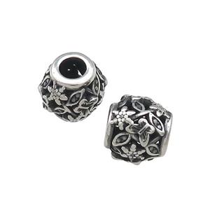 Titanium Steel Round Beads Large Hole Hollow Antique Silver, approx 9-10mm, 4mm hole