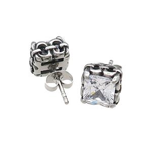 Stainless Steel Stud Earring Pave Rhinestone Antique Silver, approx 9mm