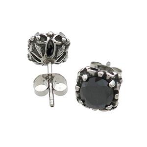 Stainless Steel Stud Earring Pave Rhinestone Antique Silver, approx 9mm