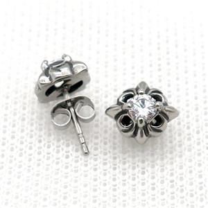 Stainless Steel Stud Earring Pave Rhinestone Antique Silver, approx 9-10mm