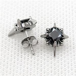 Stainless Steel Stud Earring Pave Rhinestone Antique Silver, approx 11.5-15mm