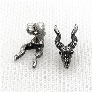 Antelope Stud Earrings Stainless Steel Stud Antique Silver, approx 9-18.5mm