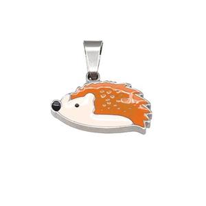 Hedgehog Charms Raw Stainless Steel Pendant Orange Enamel, approx 9-15mm