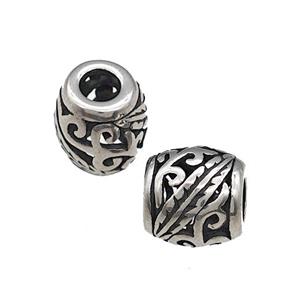 Titanium Steel Barrel Beads Large Hole Hollow Antique Silver, approx 9-10mm, 4mm hole