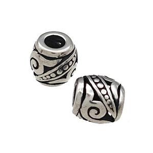 Titanium Steel Barrel Beads Large Hole Hollow Antique Silver, approx 9-10mm, 4mm hole