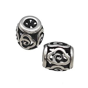 Titanium Steel Barrel Beads Large Hole Hollow Antique Silver, approx 9-10mm, 4mm hole