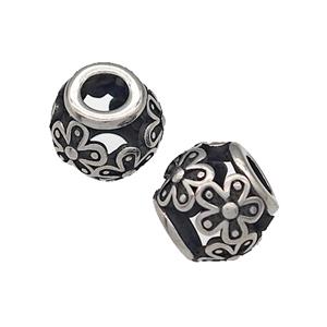 316 Stainless Steel Barrel Beads Flower Hollow Large Hole Antique silver, approx 9-10mm, 4mm hole