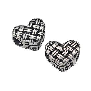 316 Stainless Steel Heart Beads Hollow Large Hole Antique Silver, approx 12mm, 4mm hole