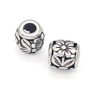 316 Stainless Steel Barrel Beads Flower Hollow Large Hole Antique silver, approx 9-10mm, 4mm hole