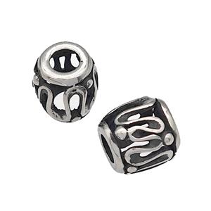 316 Stainless Steel Barrel Beads Hollow Large Hole Antique silver, approx 9-10mm, 4mm hole