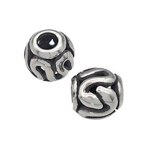 316 Stainless Steel Barrel Beads Hollow Large Hole Antique silver, approx 9-10mm, 4mm hole