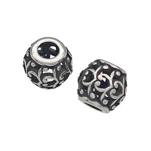 316 Stainless Steel Barrel Beads Hollow Large Hole Antique silver, approx 9-10mm, 4mm hole