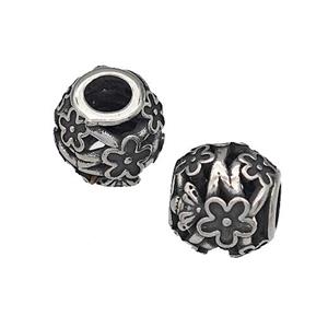 316 Stainless Steel Round Beads Flower Hollow Large Hole Antique silver, approx 9-10mm, 4mm hole