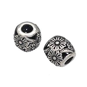 316 Stainless Steel Barrel Beads Flower Hollow Large Hole Antique silver, approx 9-10mm, 4mm hole