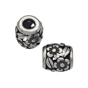 316 Stainless Steel Barrel Beads Flower Hollow Large Hole Antique silver, approx 9-10mm, 4mm hole