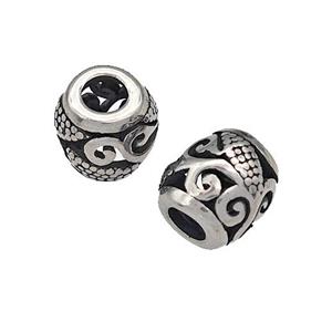 316 Stainless Steel Barrel Beads Hollow Large Hole Antique silver, approx 9-10mm, 4mm hole