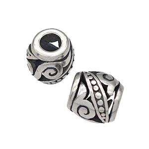 316 Stainless Steel Barrel Beads Hollow Large Hole Antique silver, approx 9-10mm, 4mm hole