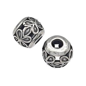 316 Stainless Steel Round Beads Flower Hollow Large Hole Antique silver, approx 9-10mm, 4mm hole