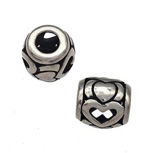 Stainless Steel Barrel Beads Hollow Large Hole Antique Silver, approx 9-10mm, 4mm hole