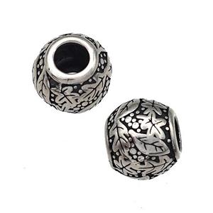 Stainless Steel Round Beads Hollow Large Hole Antique Silver, approx 9-10mm, 4mm hole