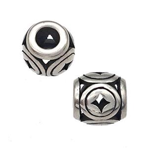 Stainless Steel Barrel Beads Hollow Large Hole Antique Silver, approx 9-10mm, 4mm hole