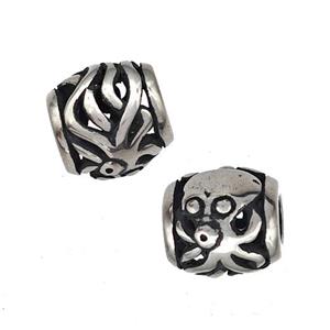 Stainless Steel Barrel Beads Hollow Large Hole Antique Silver, approx 9-10mm, 4mm hole