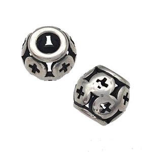 Stainless Steel Round Beads Hollow Large Hole Antique Silver, approx 9-10mm, 4mm hole