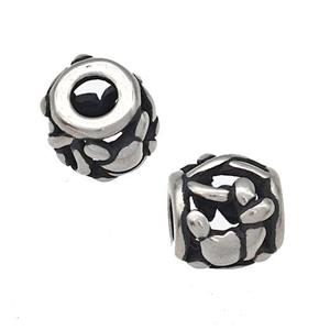 Stainless Steel Barrel Beads Hollow Large Hole Antique Silver, approx 9-10mm, 4mm hole