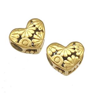 Stainless Steel Heart Beads Flower Hollow Large Hole Gold Plated, approx 12mm, 4mm hole