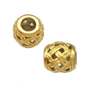 Stainless Steel Barrel Beads Hollow Large Hole Gold Plated, approx 9-10mm, 4mm hole