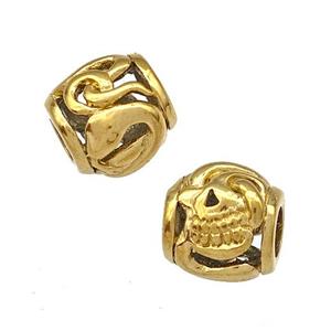 Stainless Steel Barrel Beads Hollow Large Hole Gold Plated, approx 9-10mm, 4mm hole