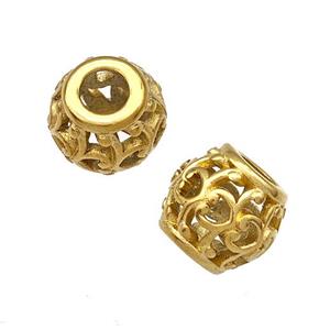 Stainless Steel Round Beads Hollow Large Hole Gold Plated, approx 9-10mm, 4mm hole