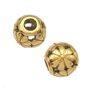 Stainless Steel Round Beads Flower Hollow Large Hole Gold Plated, approx 9-10mm, 4mm hole