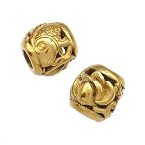 Stainless Steel Barrel Beads Flower Hollow Large Hole Gold Plated, approx 9-10mm, 4mm hole