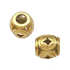 Stainless Steel Barrel Beads Hollow Large Hole Gold Plated, approx 9-10mm, 4mm hole