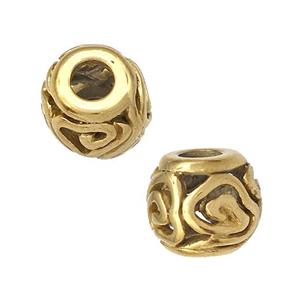 Stainless Steel Round Beads Hollow Large Hole Gold Plated, approx 9-10mm, 4mm hole