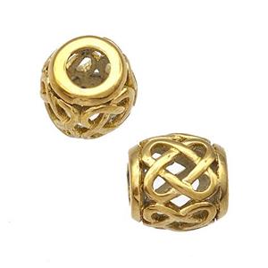 Stainless Steel Barrel Beads Hollow Large Hole Gold Plated, approx 9-10mm, 4mm hole