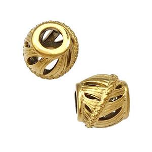 Stainless Steel Barrel Beads Hollow Large Hole Gold Plated, approx 9-10mm, 4mm hole