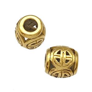 Stainless Steel Barrel Beads Hollow Large Hole Gold Plated, approx 9-10mm, 4mm hole