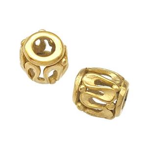 Stainless Steel Barrel Beads Hollow Large Hole Gold Plated, approx 9-10mm, 4mm hole