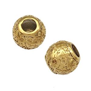 Stainless Steel Round Beads Flower Hollow Large Hole Gold Plated, approx 9-10mm, 4mm hole