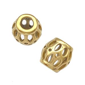 Stainless Steel Barrel Beads Hollow Large Hole Gold Plated, approx 9-10mm, 4mm hole