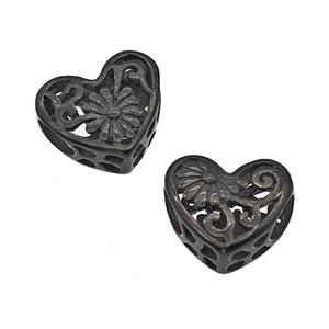 Stainless Steel Heart Beads Flower Hollow Large Hole Black Plated, approx 12mm, 4mm hole