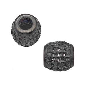 Stainless Steel Barrel Beads Large Hole Hollow Black Plated, approx 9-10mm, 4mm hole