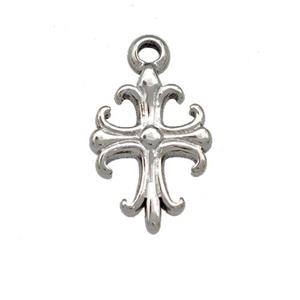 Raw Stainless Steel Cross Pendant Fleur Delis, approx 9-12mm