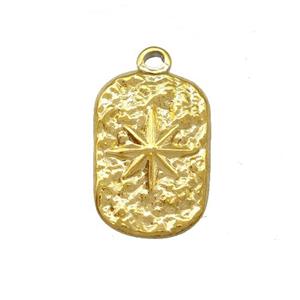 Stainless Steel Compass Pendant Hammered Rectangle Gold Plated, approx 11-15mm